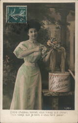 Young Woman with Hat Box, "Vive la Sainte Catherine" Postcard