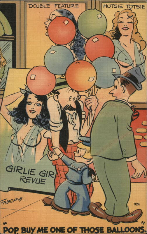 Comic: Girlie Girl Revue, Pop Buy Me One of Those Balloons, Linen Postcard