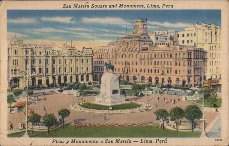 Plaza San Martín, Lima, Peru - Linen Postcard