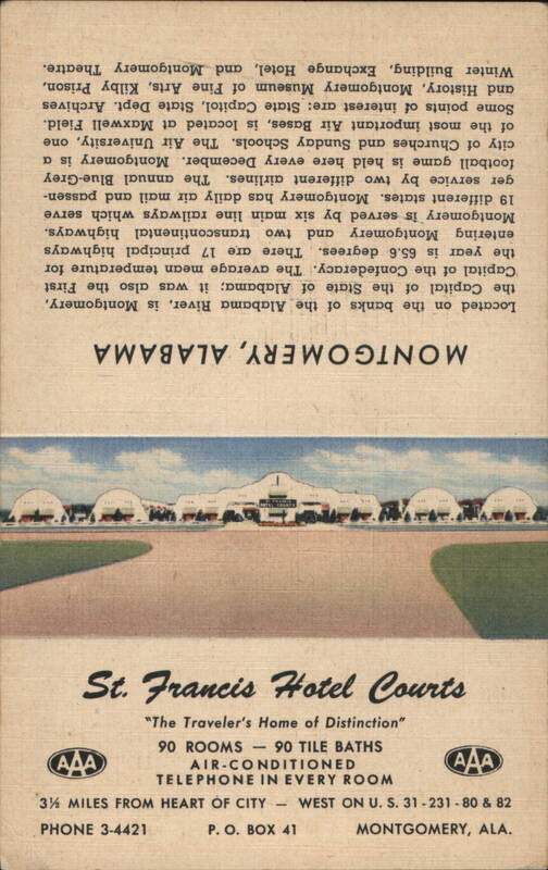 St. Francis Hotel Courts, Montgomery, Alabama, Linen Postcard