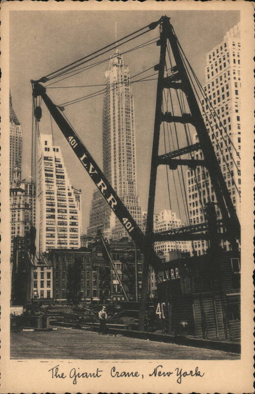 Giant Crane, NYC Skyline, Linen Postcard New York P. L. Sperr
