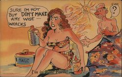 Vintage Risqué Comic Postcard: Sunburned Woman at Beach Postcard