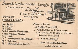 Deviled Cheese Spread Recipe, Restaurant Drury Lane, New York Postcard