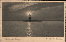 Statue of Liberty at Sunset, New York Harbor Postcard