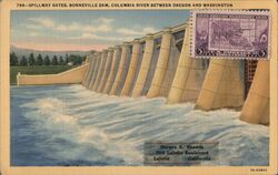 Bonneville Dam Spillway Gates, Columbia River OR WA Postcard