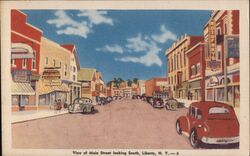 Main Street Looking South in Liberty, New York Linen Postcard Postcard