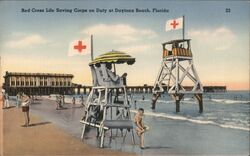 Red Cross Life Saving Corps on Duty at Daytona Beach, Florida Postcard