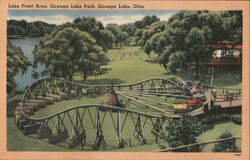 Geauga Lake Park, Lake Front Area Roller Coaster Postcard