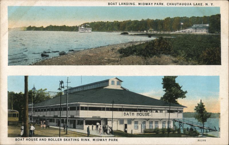 Boat Landing, Midway Park, Boat House and Roller Skating Rink Chautauqua Lake New York