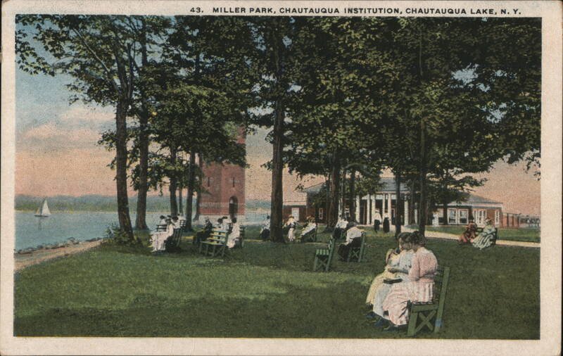 Miller Park, Chautauqua Institution with Miller Bell Tower Chautauqua Lake New York