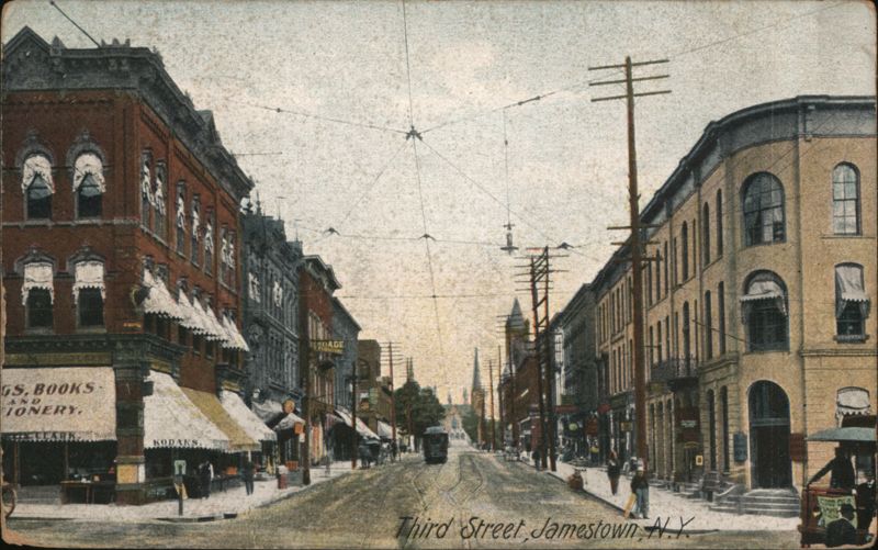 Third Street Jamestown NY Trolley Street Scene New York