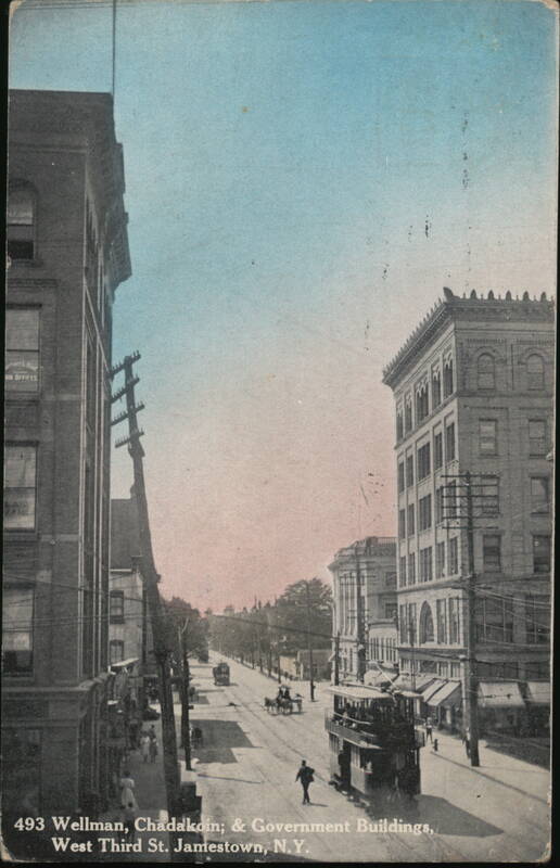 Wellman, Chadakoin, & Government Buildings, Jamestown, NY - Street Scene New York
