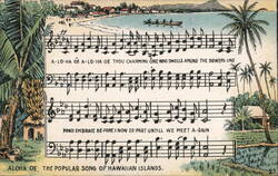 Aloha Oe, Hawaiian Song Sheet Music, Beach Scene Postcard