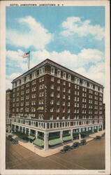 Hotel Jamestown, NY - Brick Facade, Green Awnings Postcard