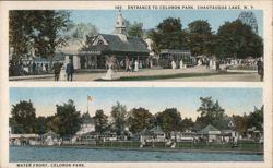 Celoron Park Entrance and Waterfront, Chautauqua Lake, NY Postcard