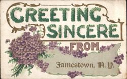Greeting Sincere from Jamestown, NY - Purple Flowers Postcard