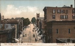 Main Street View North from Railroad, Jamestown NY Postcard