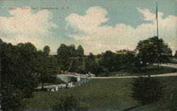 Allen Park, Jamestown NY - Lush Greenery and Families Enjoying the Day Postcard