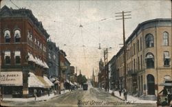 Third Street Jamestown NY Trolley Street Scene Postcard
