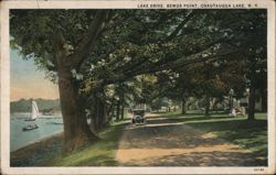 Lake Drive, Bemus Point, with Sailboat and Car Postcard