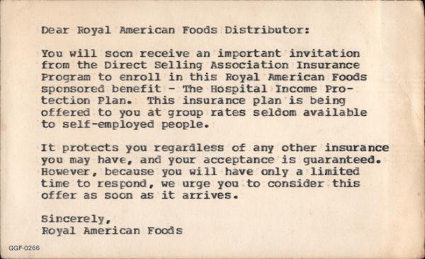 Royal American Foods Springfield Massachusetts Postal Cards & Correspondence