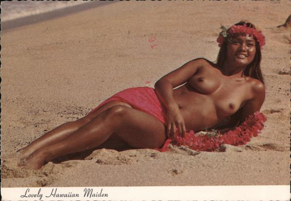 A Lovely Hawaiian Maiden on a Sunny Island Beach Risque & Nude