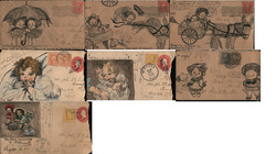 Lot of 7 Original Hand Drawn Campbell's Kids Style Art Bettie Rumley Envelope Envelope Envelope