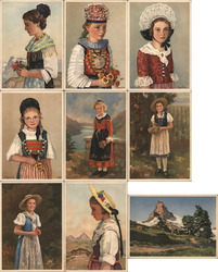 Set of 8: Swiss Costumes Postcard