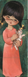 Set of 4: Little Asian Girl with Kitten 1976 Postcard