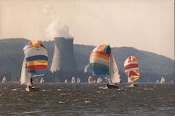 Sailboats on Columbia River Trojan Nuclear Plant Postcard