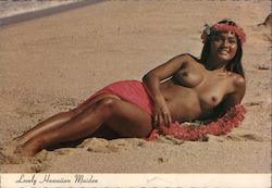 A Lovely Hawaiian Maiden on a Sunny Island Beach Postcard