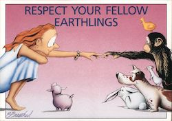 Respect Your Fellow Earthlings - PETA Cartoons Berkeley Breathed Postcard Postcard Postcard