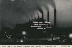 Night View of Open Hearths of Lukens Steel Company Postcard