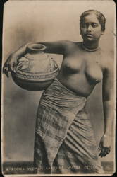 Topless Rodiya Woman Carrying Water Postcard