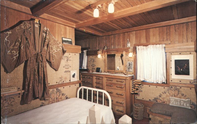 Gillette Castle Bedroom: Hand-Carved Dresser & Unique Oak Door Hadlyme Connecticut