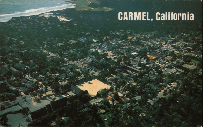 Aerial View of City and Pebble Beach Golf Course Carmel California