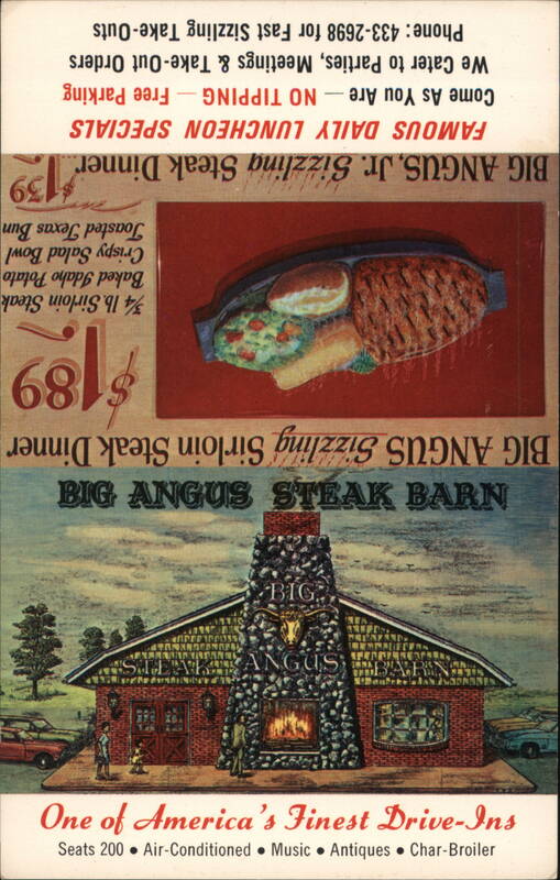 Big Angus Steak Barn Drive-In Restaurant Menu Advertising