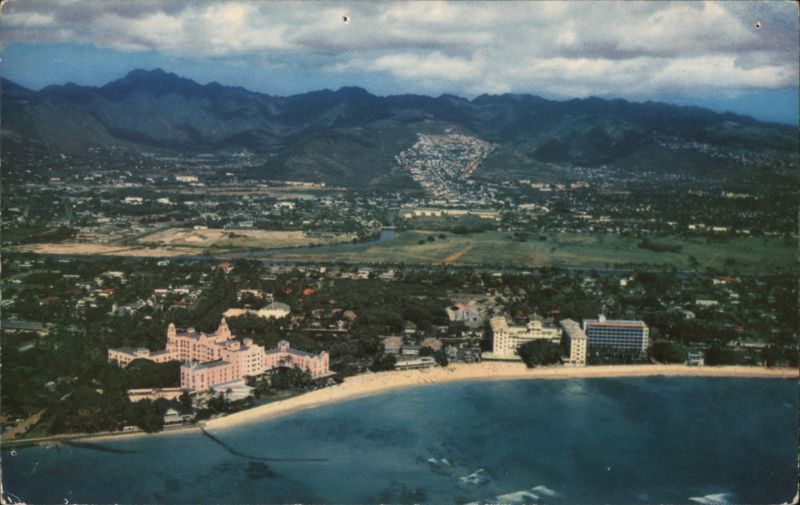 Waikiki Aerial View: Royal Hawaiian, Moana, & Surfer Hotels Honolulu