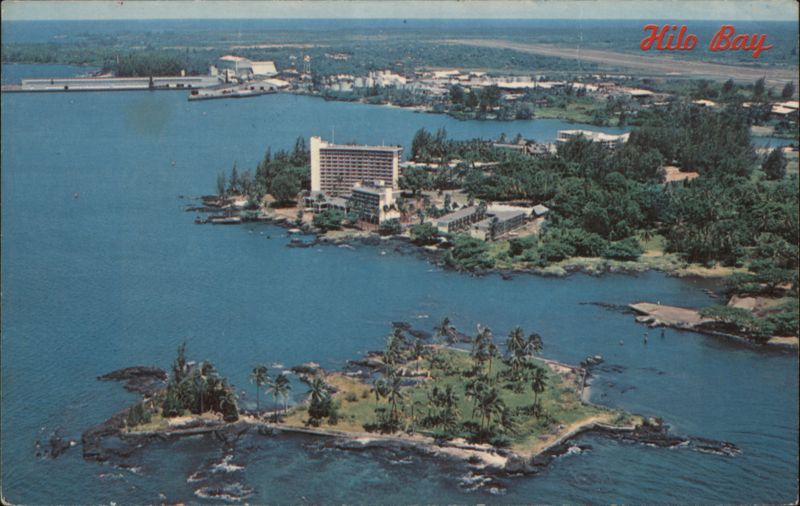 Hilo Bay Aerial View, Naniloa Hotel, Coconut Island, Hawaii