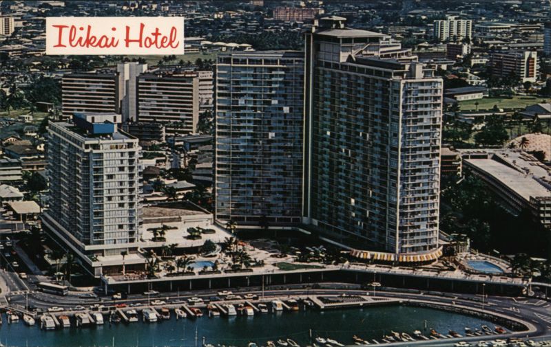 Ilikai Hotel Aerial View, Honolulu Yacht Harbor, New Wing Hawaii
