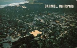 Aerial View of City and Pebble Beach Golf Course Postcard
