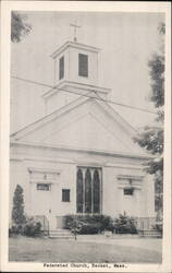 Federated Church, Becket, MA - White Church with Stained Glass Postcard