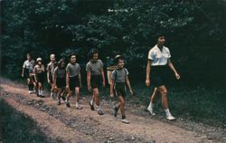 Chautauqua Area Girl Scout Campers Hiking on Path Postcard