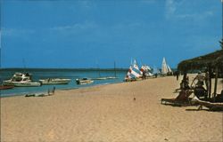 Seven Mile Beach, Grand Cayman: Sailboats and Beachgoers Postcard