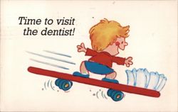 Boy on Toothbrush Skateboard, Time to Visit the Dentist Postcard