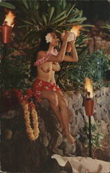 South Sea Maiden Blowing Conch Shell at Night, Hawaii Postcard