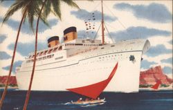 Matsonia Luxury Liner, Passengers Enjoying Outrigger Canoe Postcard