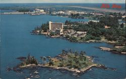 Hilo Bay Aerial View, Naniloa Hotel, Coconut Island, Hawaii Postcard