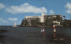 Naniloa Surf Hotel, Hilo, Hawaii - Two Girls Fishing Postcard