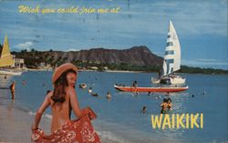 Waikiki Beach with Diamond Head, Hawaii Postcard